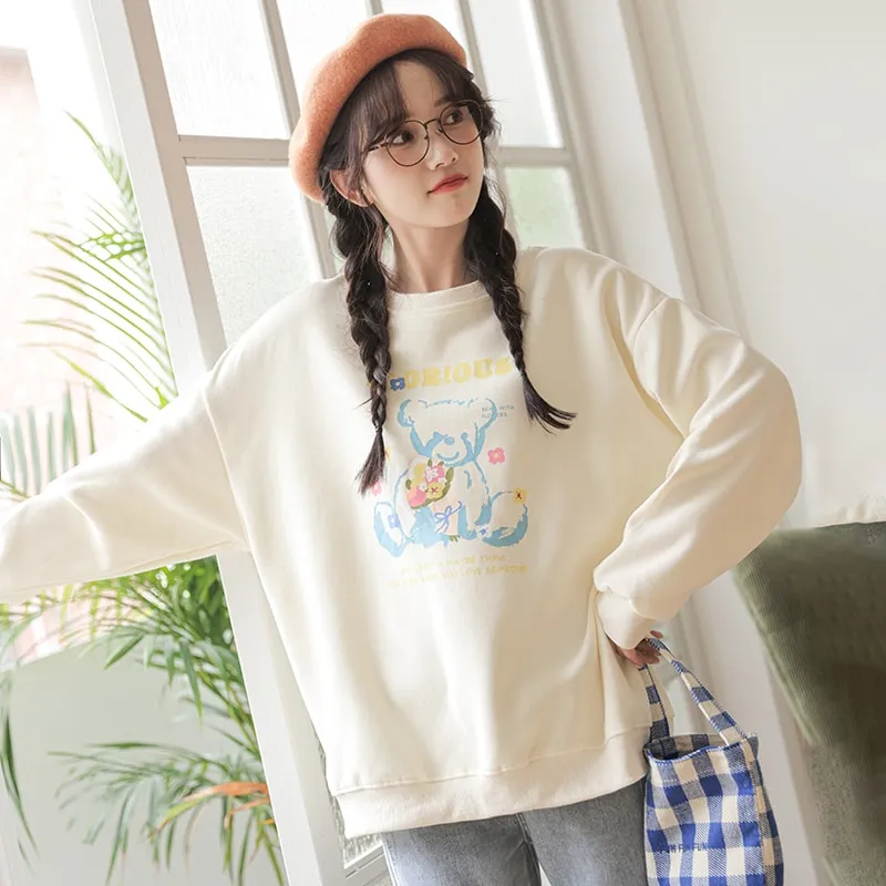 Japanese College-Style Bear Cartoon Hoodies
