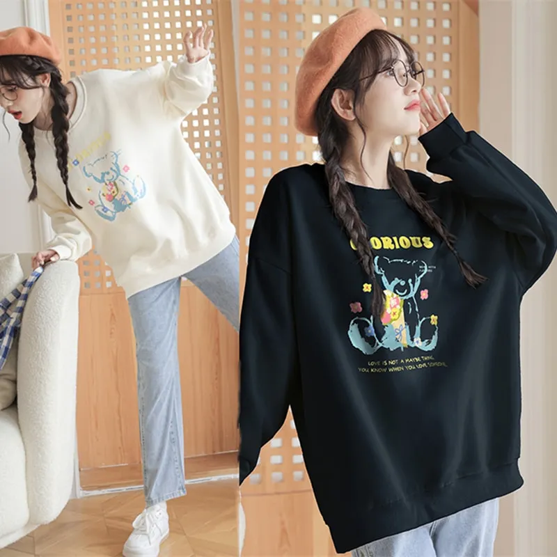 Japanese College-Style Bear Cartoon Hoodies