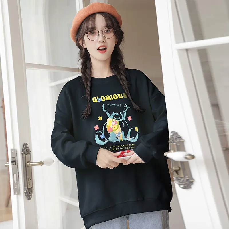 Japanese College-Style Bear Cartoon Hoodies