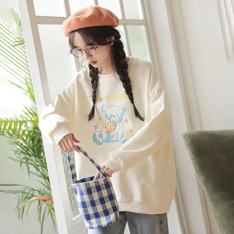 Japanese College-Style Bear Cartoon Hoodies