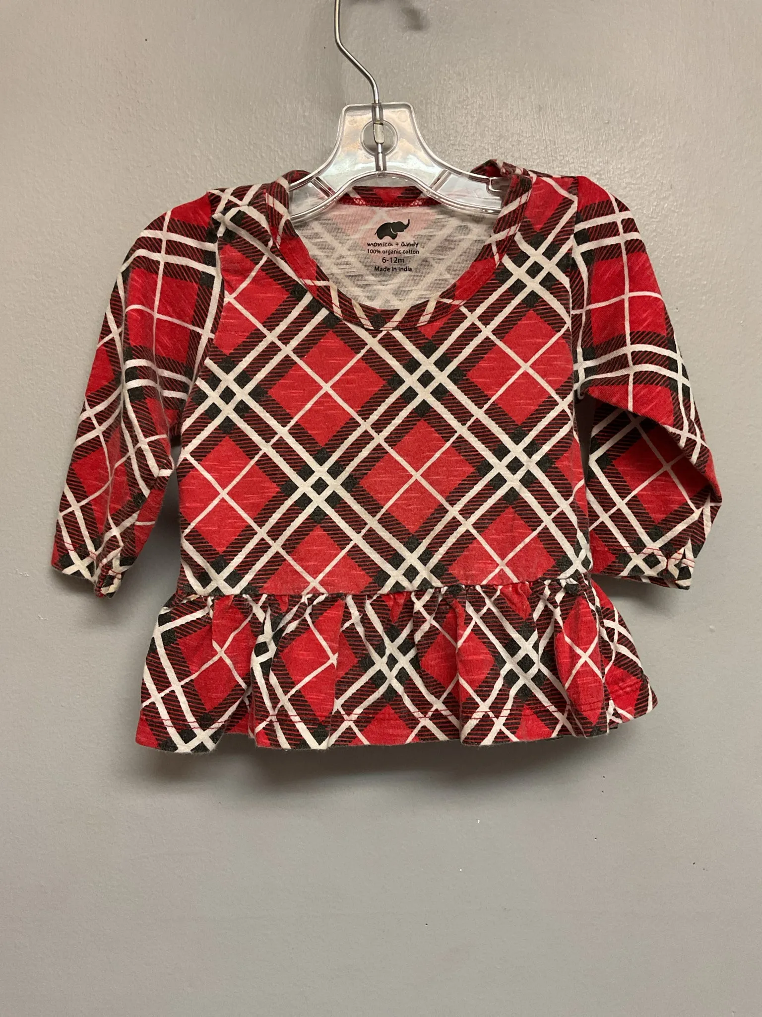 monica   andy Size 6M Red & Black Plaid Cotton Infant Girls Onesies & Tees