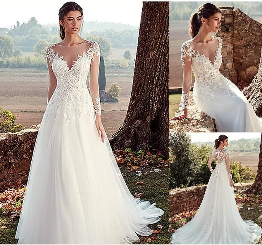 New Elegant A-Line Wedding Dresses Long Sleeves Gown