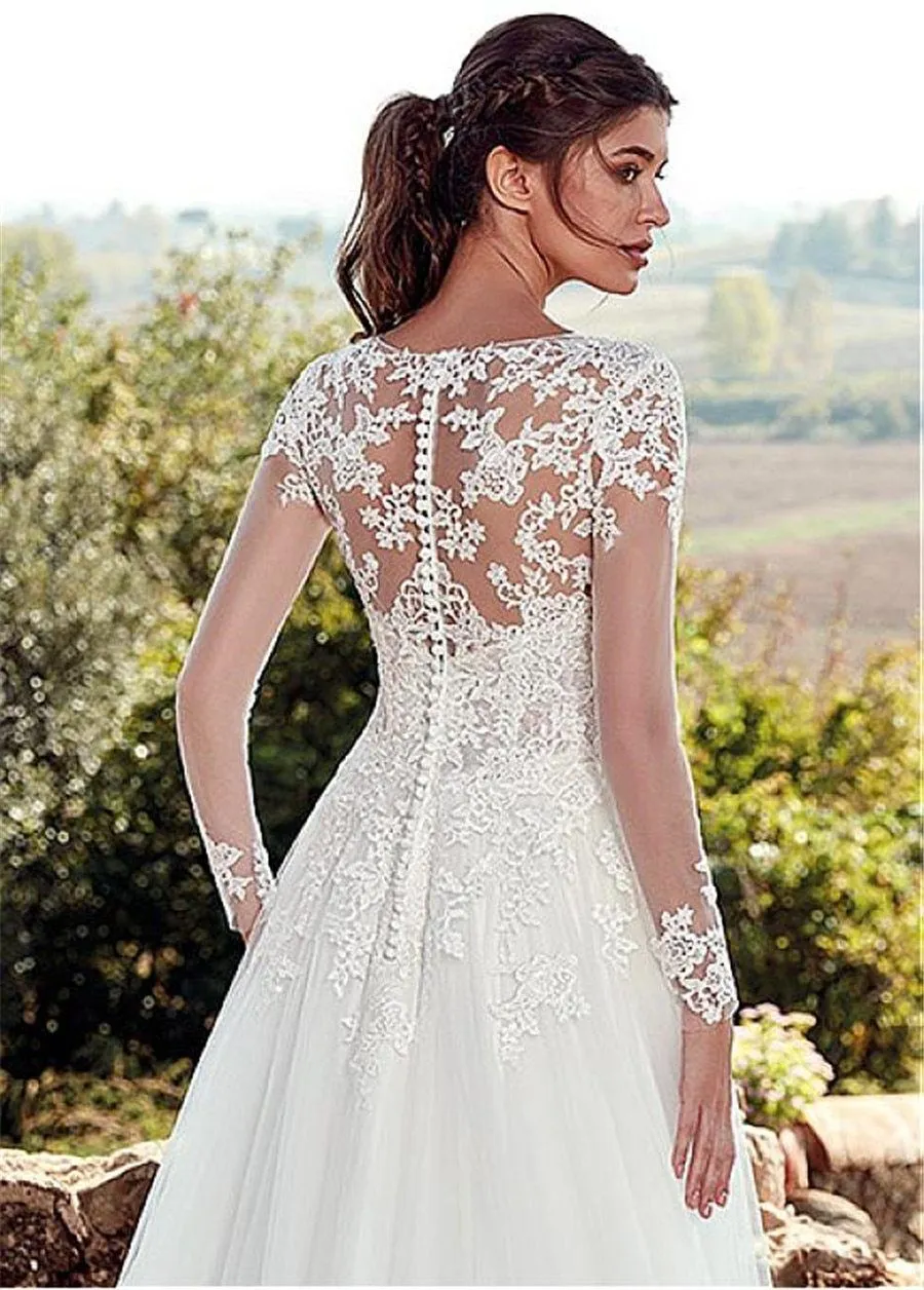 New Elegant A-Line Wedding Dresses Long Sleeves Gown