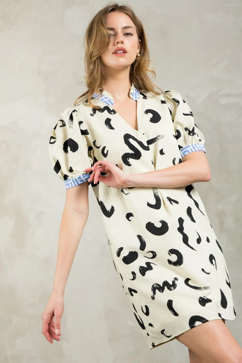 Puff Sleeve Print Midi Dress by THML - FINAL SALE